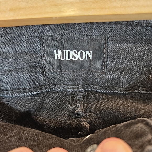 Hudson Womens Collin Midrise Bootcut Cropped Raw Hem Black Jean Sz 27 Distressed - Picture 5 of 12